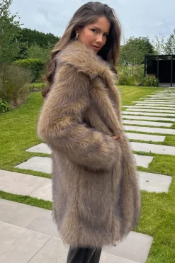 Brown Faux Fur Long Jacket