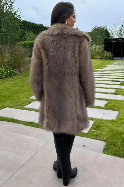 Brown Faux Fur Long Jacket