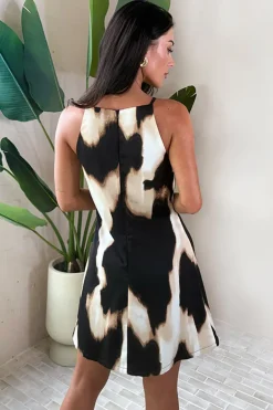 Brown Marble Print Racer Neck Slip Mini Dress