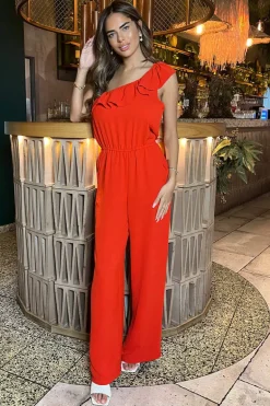 Burnt Orange Frill One Shoulder Jumpsuit