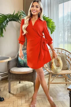 Burnt Orange Wrap Shirt Mini Dress