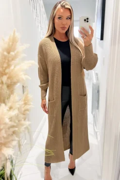 Camel Maxi Knitted Cardigan