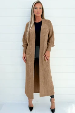 Camel Maxi Knitted Cardigan