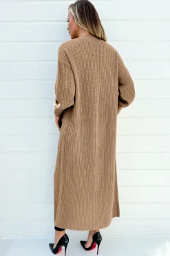 Camel Maxi Knitted Cardigan