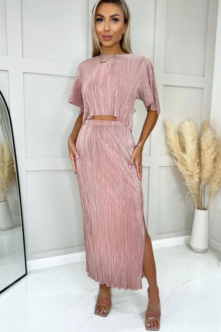 Champagne Plisse Maxi Skirt