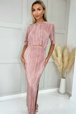 Champagne Plisse Maxi Skirt