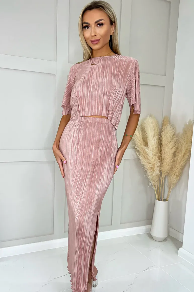 Champagne Plisse Maxi Skirt