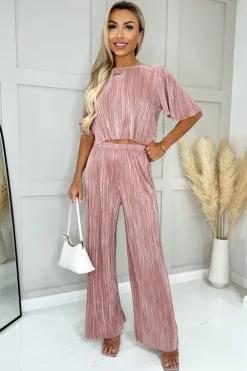 Champagne Plisse Straight Leg Trousers