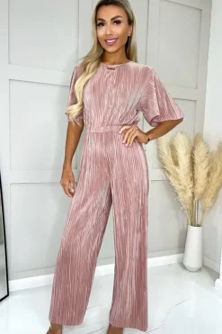 Champagne Plisse Straight Leg Trousers