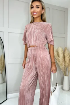 Champagne Plisse Straight Leg Trousers