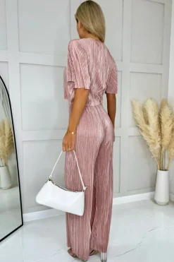 Champagne Plisse Straight Leg Trousers