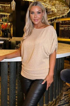 Champagne Sparkle Asymmetric Draped Top