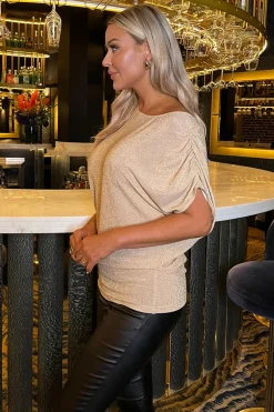 Champagne Sparkle Asymmetric Draped Top