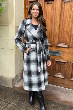 Chocolate Brushed Check Tie Belt Trench Coat