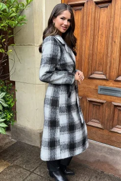 Chocolate Brushed Check Tie Belt Trench Coat