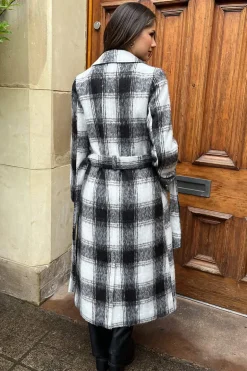 Chocolate Brushed Check Tie Belt Trench Coat