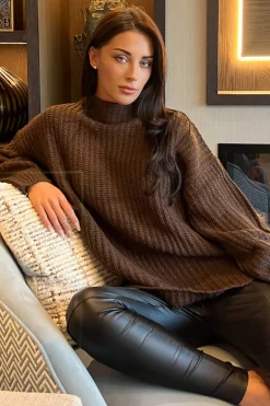 Chocolate Mock Neck Oversized Knit Jumper