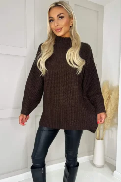 Chocolate Mock Neck Oversized Knit Jumper