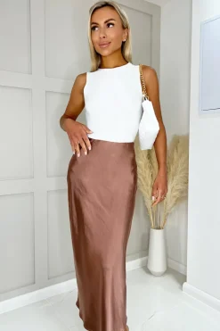 Chocolate Satin Midi Length Skirt