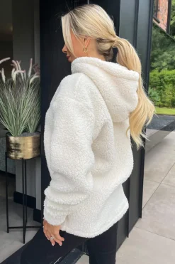 Cream 1/4 Zip Teddy Hoodie