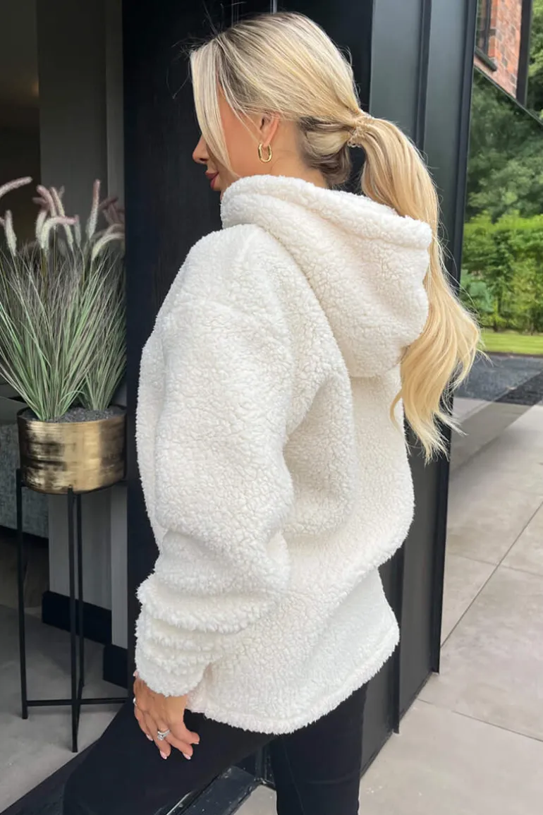 Cream 1/4 Zip Teddy Hoodie
