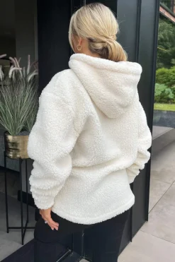 Cream 1/4 Zip Teddy Hoodie