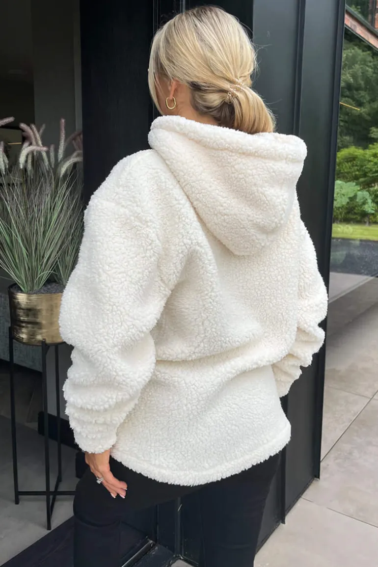 Cream 1/4 Zip Teddy Hoodie