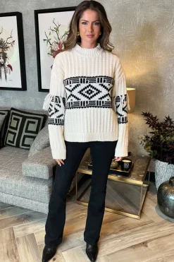 Cream Fairisle Fringe Sleeve Detail Knitted Jumper