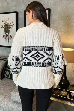 Cream Fairisle Fringe Sleeve Detail Knitted Jumper