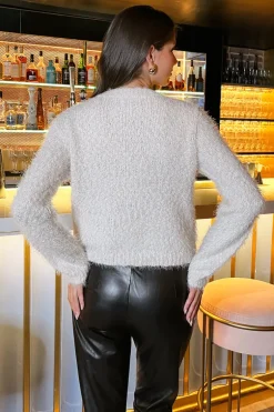 Cream Fluffy Knit Gold Button Cardigan