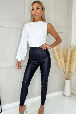 Cream One Sleeve Ruched Top