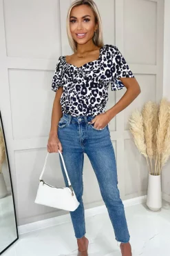 Cream Pink And Navy Animal Print Top