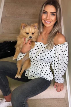 Cream Polka Dot Long Sleeve Top