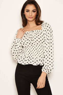 Cream Polka Dot Long Sleeve Top