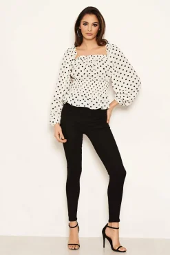 Cream Polka Dot Long Sleeve Top