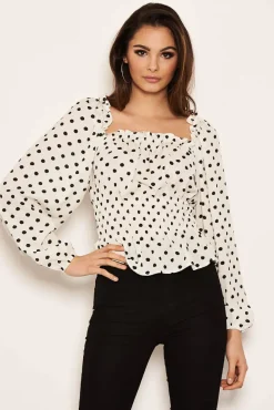 Cream Polka Dot Long Sleeve Top