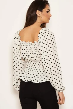 Cream Polka Dot Long Sleeve Top