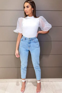 Cream Puff Sleeve Knitted Top