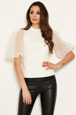 Cream Puff Sleeve Knitted Top