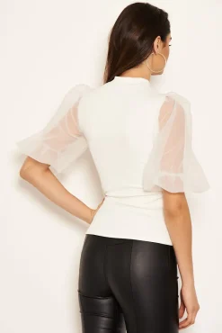 Cream Puff Sleeve Knitted Top