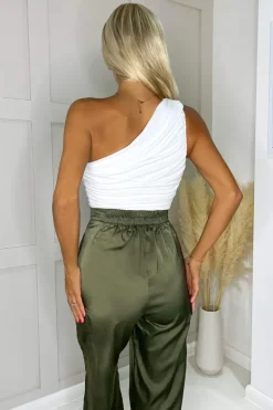 Cream Ruched One Shoulder Bodysuit