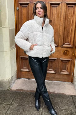 Cream Teddy Panelled Short Coat