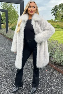 Cream Tipped Faux Fur Long Jacket