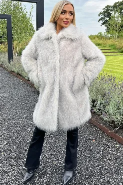 Cream Tipped Faux Fur Long Jacket