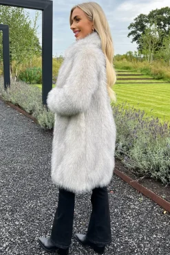 Cream Tipped Faux Fur Long Jacket