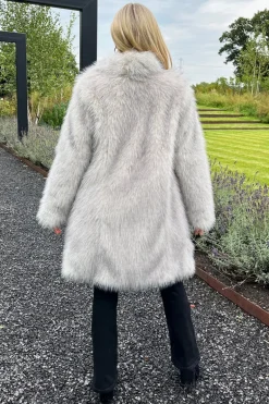 Cream Tipped Faux Fur Long Jacket