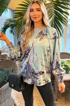 Duck Egg Printed Long Sleeve Top