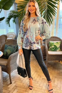 Duck Egg Printed Long Sleeve Top