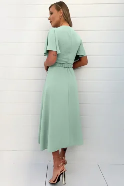 Duck Egg Short Sleeve Belted Wrap Midi Dress