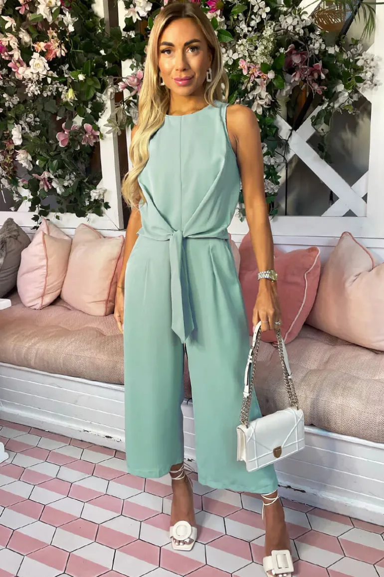 Duck Egg Sleeveless Knot Front Jumpsuit